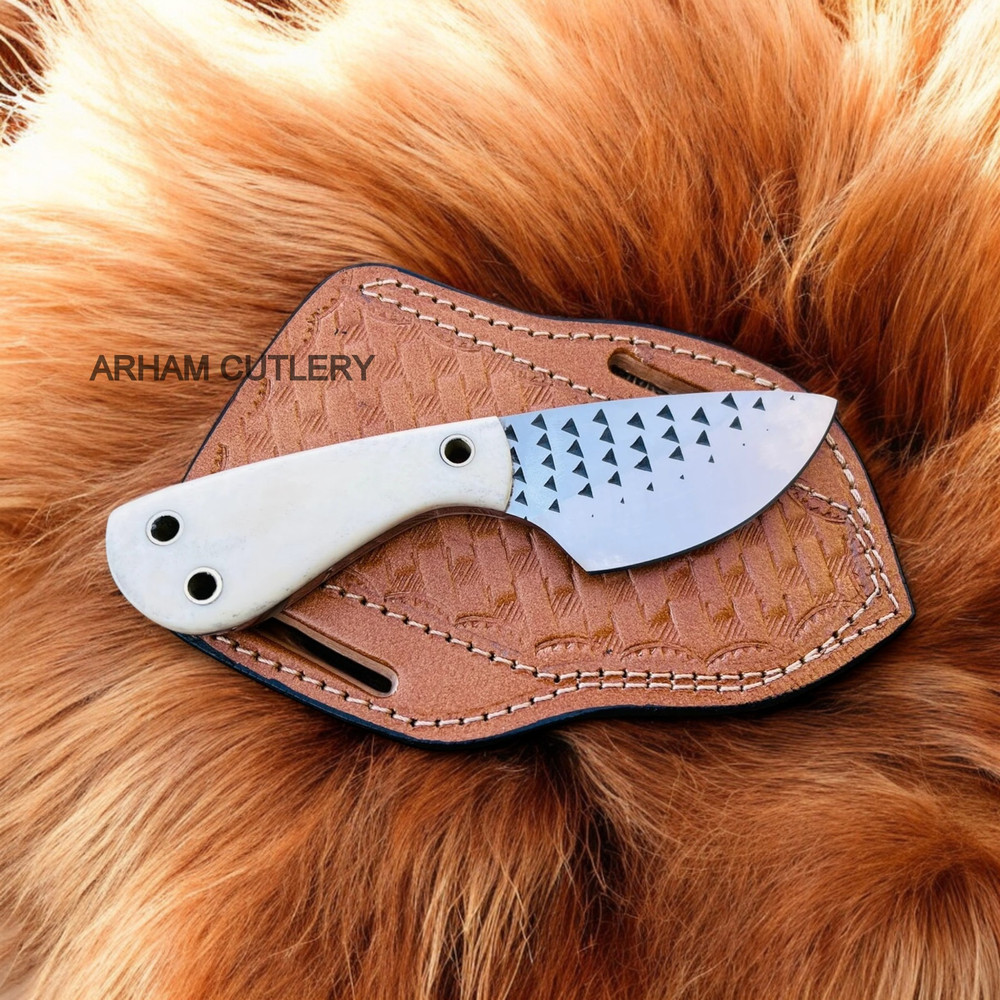 Farrier Rasp File Fixed Blade EDC Knife With Leather Sheath 0