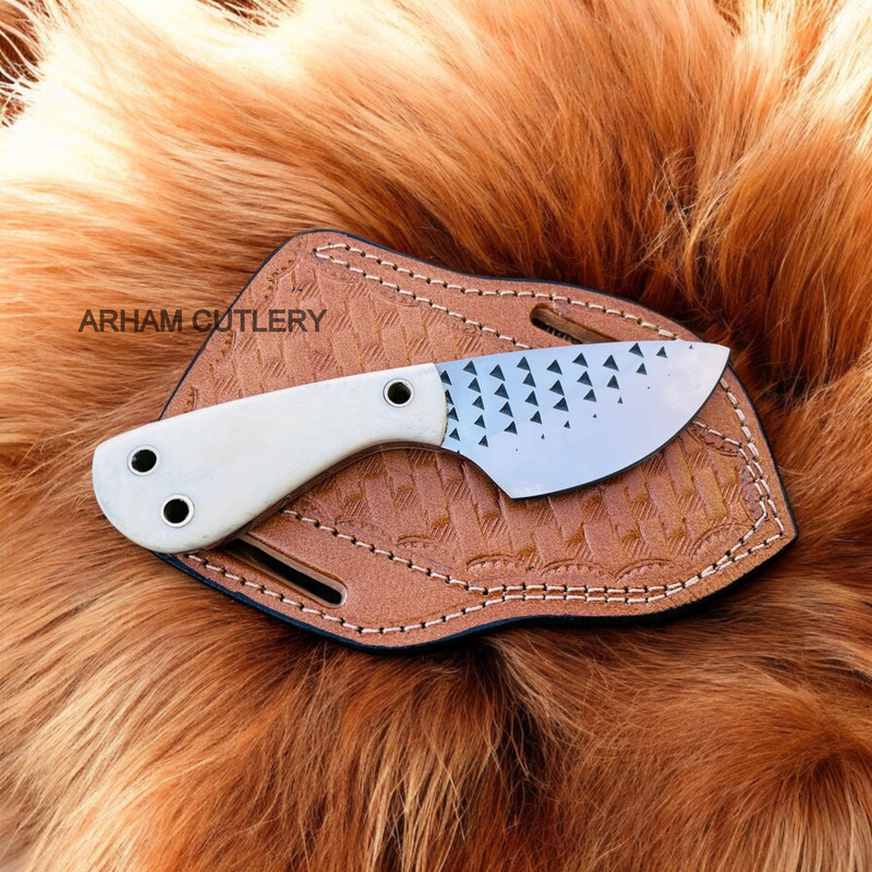 Farrier Rasp File Fixed Blade EDC Knife With Leather Sheath 0