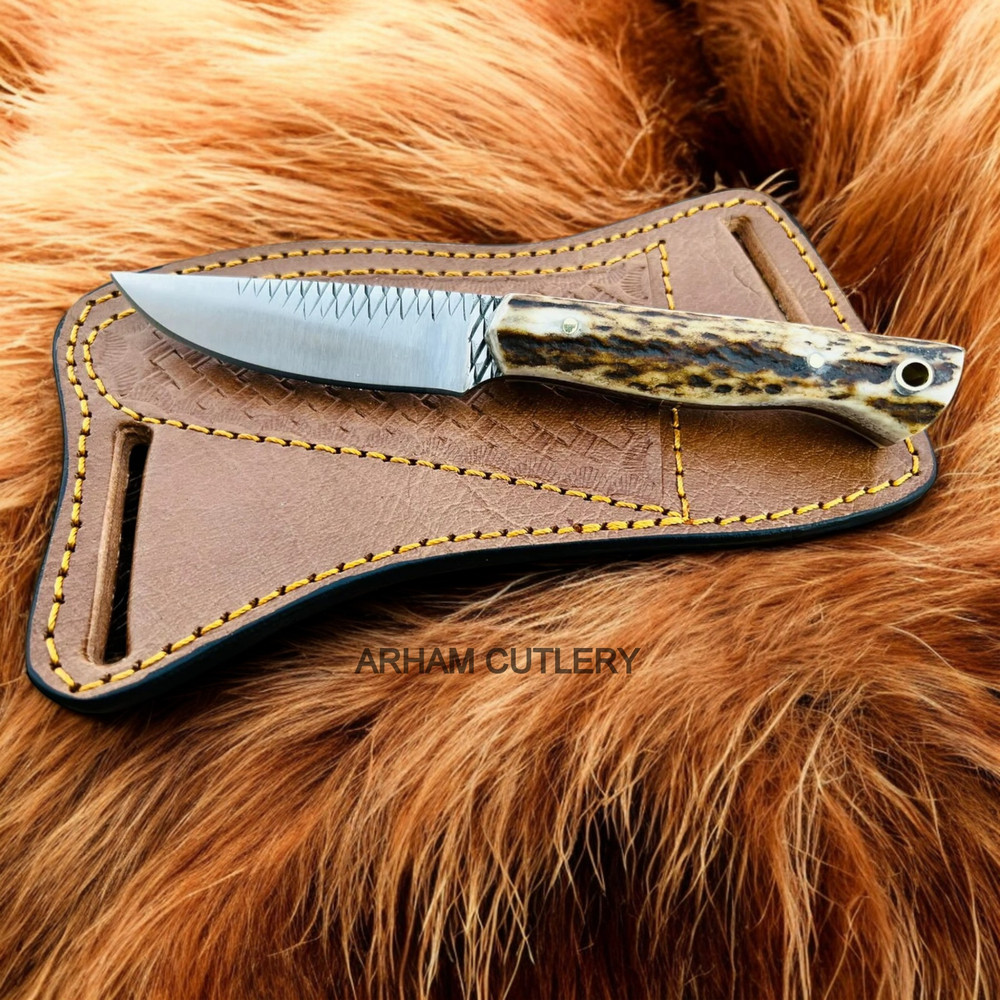 Handmade Rasp File Knife With Stag Horn Scales 0