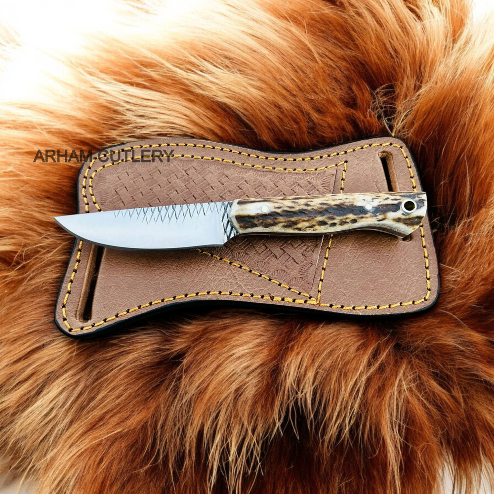 Handmade Rasp File Knife With Stag Horn Scales 1