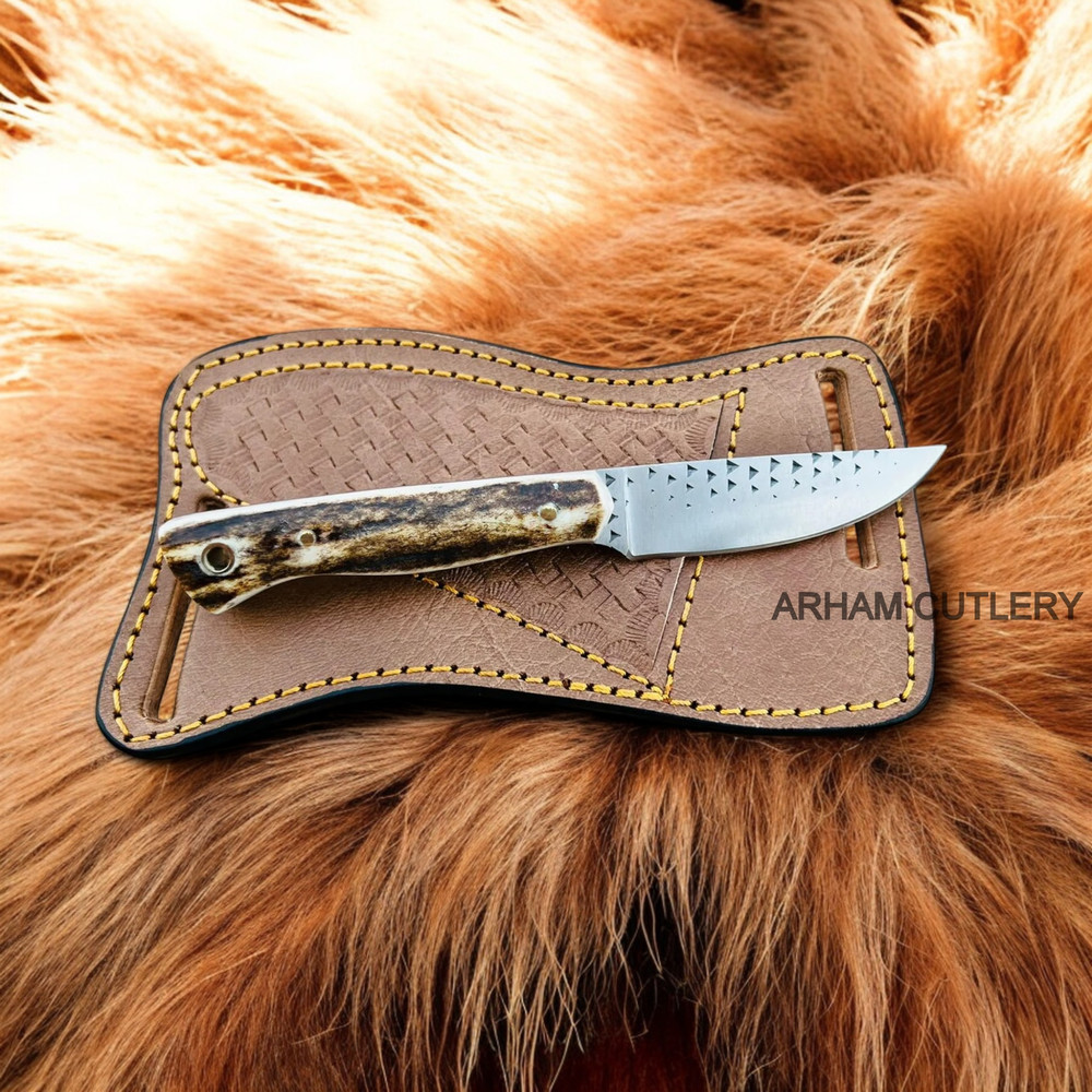 Handmade Rasp File Knife With Stag Horn Scales 3