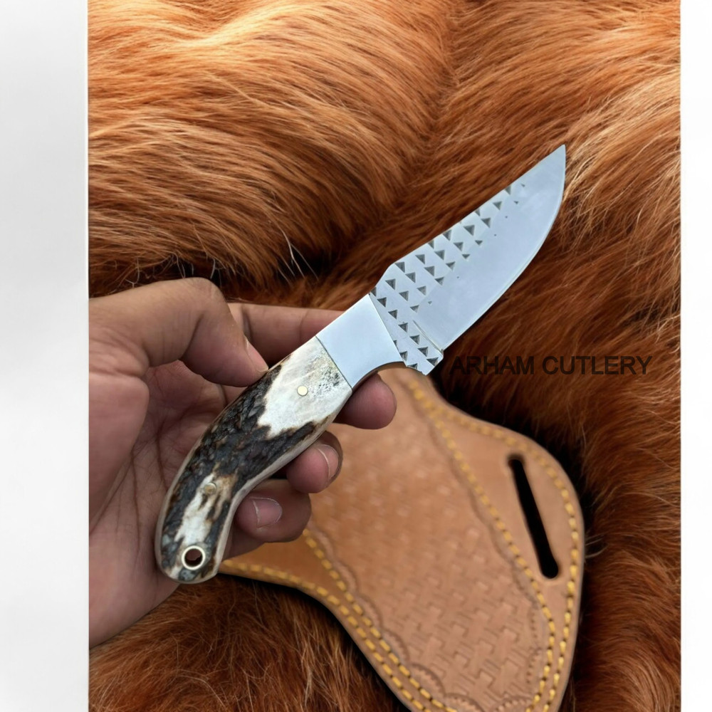 Stag Horn Knife Hand Forged Rasp File Knife 0