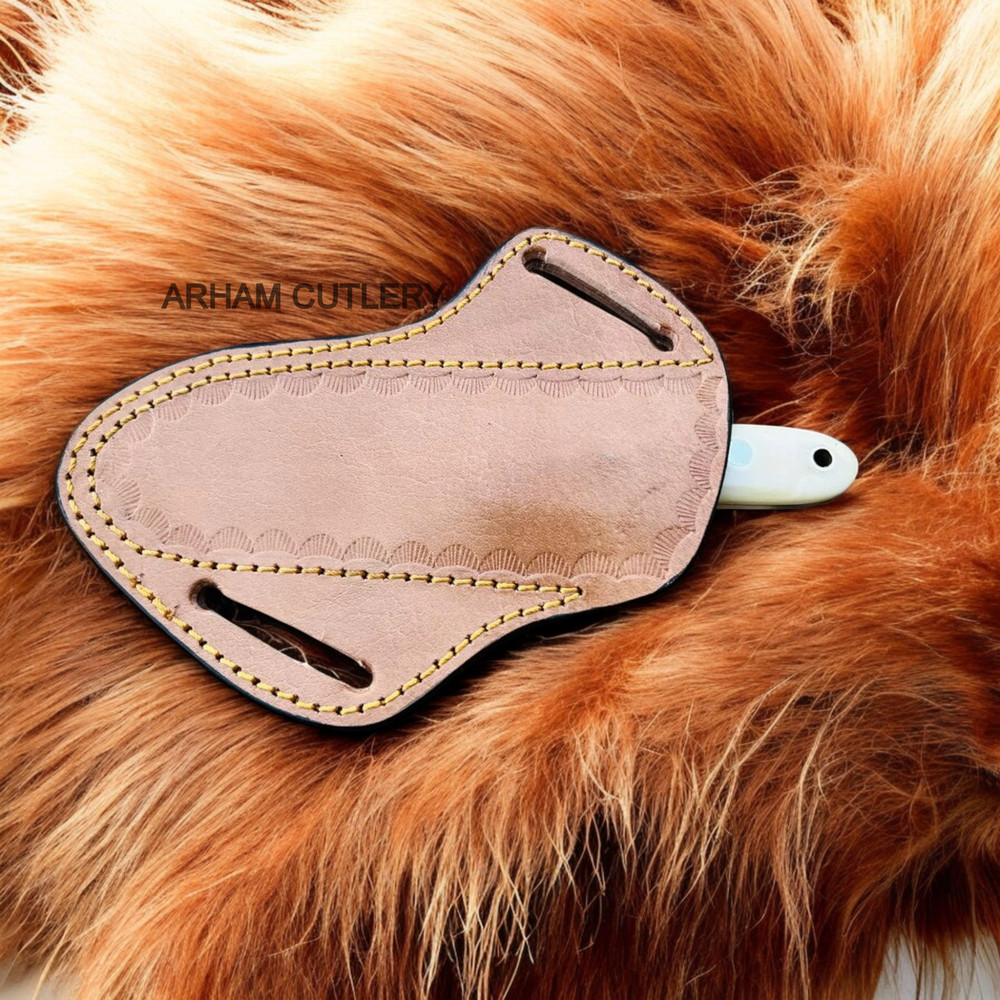 Best Fixed Blade Knife With Pan Cake Leather Sheath 1