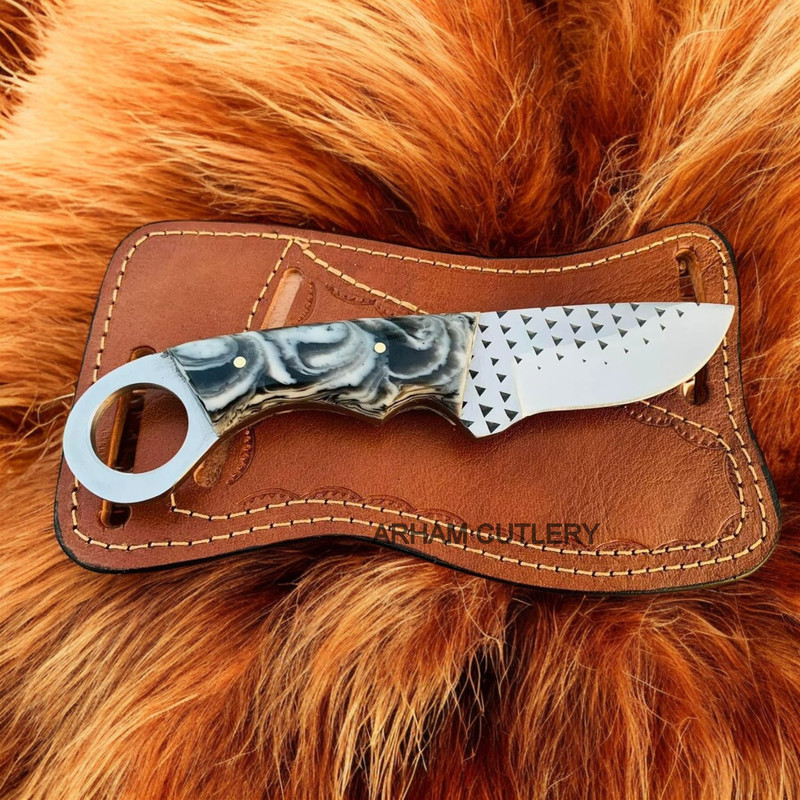 Hand Forged Ferrier Rasp File Fixed Blade Knife With Leather Sheath 1