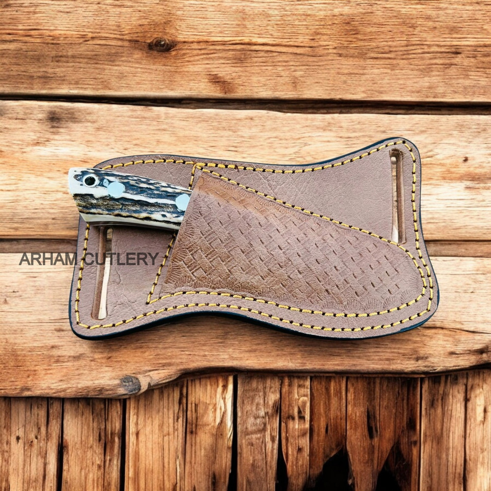 Handmade Stag Horn Knife With Rasp File Blade And Leather Sheath 2