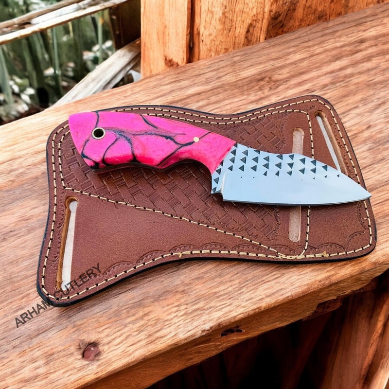 Rasp File Handmade Fixed Blade EDC Knife With Leather Sheath 1