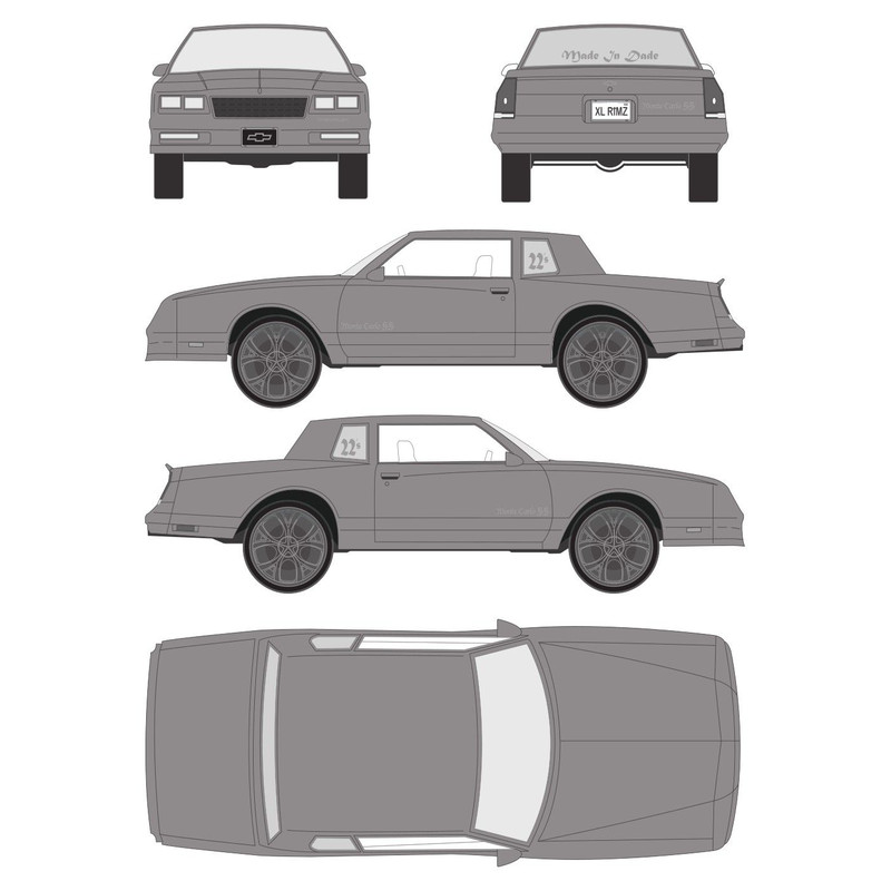 Donk 1986 Chevy Monte Carlo Car Blueprint PDF SVG Vector File 0