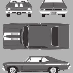 1969 chevy nova yenko car blueprint pdf svg vector file.