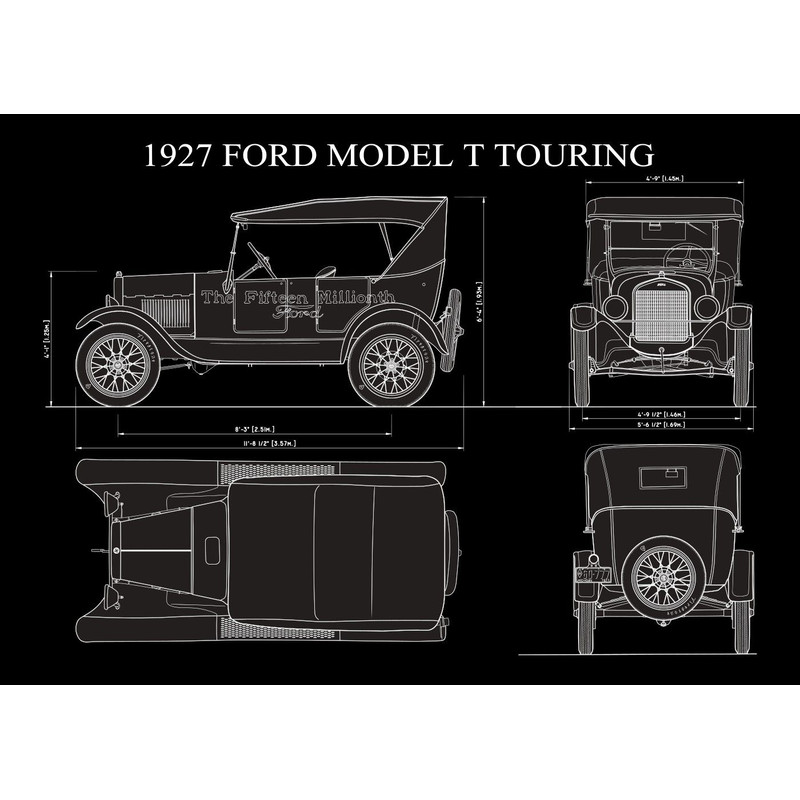 1927 Ford Model T Touring Car Blueprint PDF SVG Vector File 0
