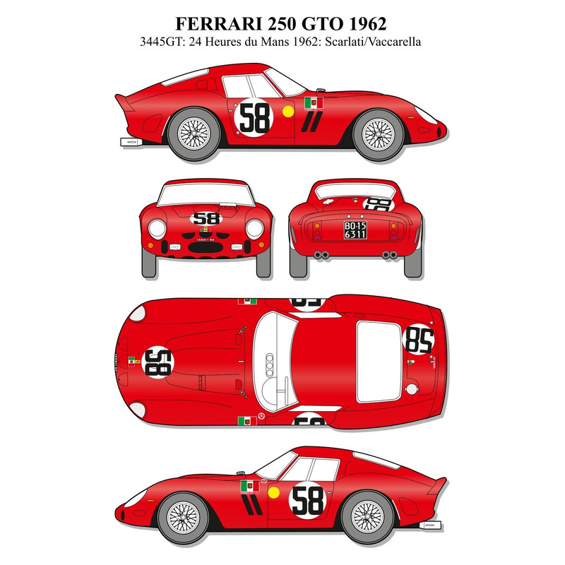 FERRARI 250 GTO 1962 Car Blueprint PDF SVG Vector Drawing 0