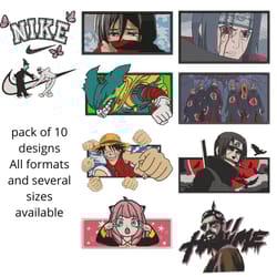 anime embroidery pack 10, naruto, onepiece