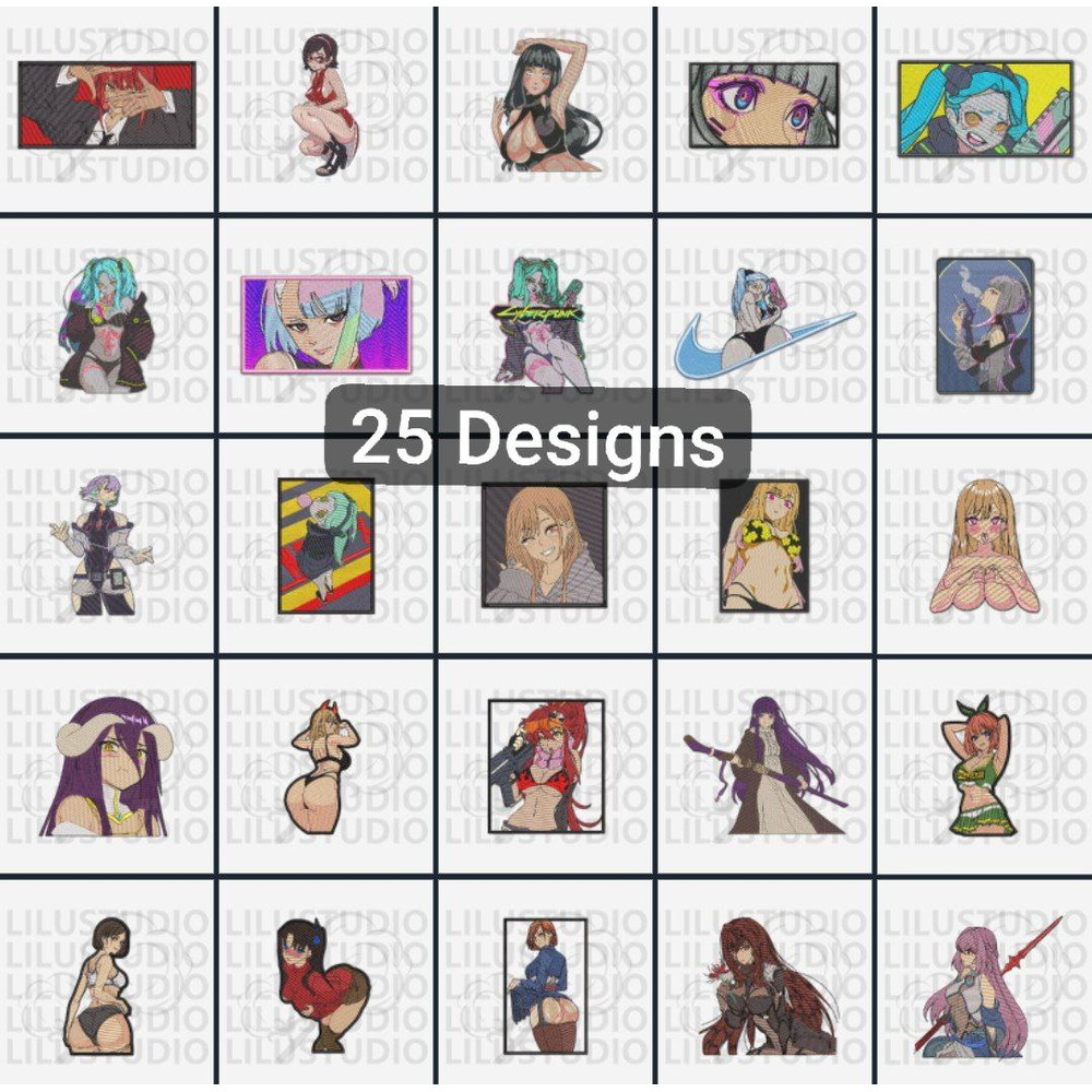 Anime Embroidery Pack 25 Woman Girls Rebecca Hinata Sarada Albedo Makima Marin Nobara Fern 0