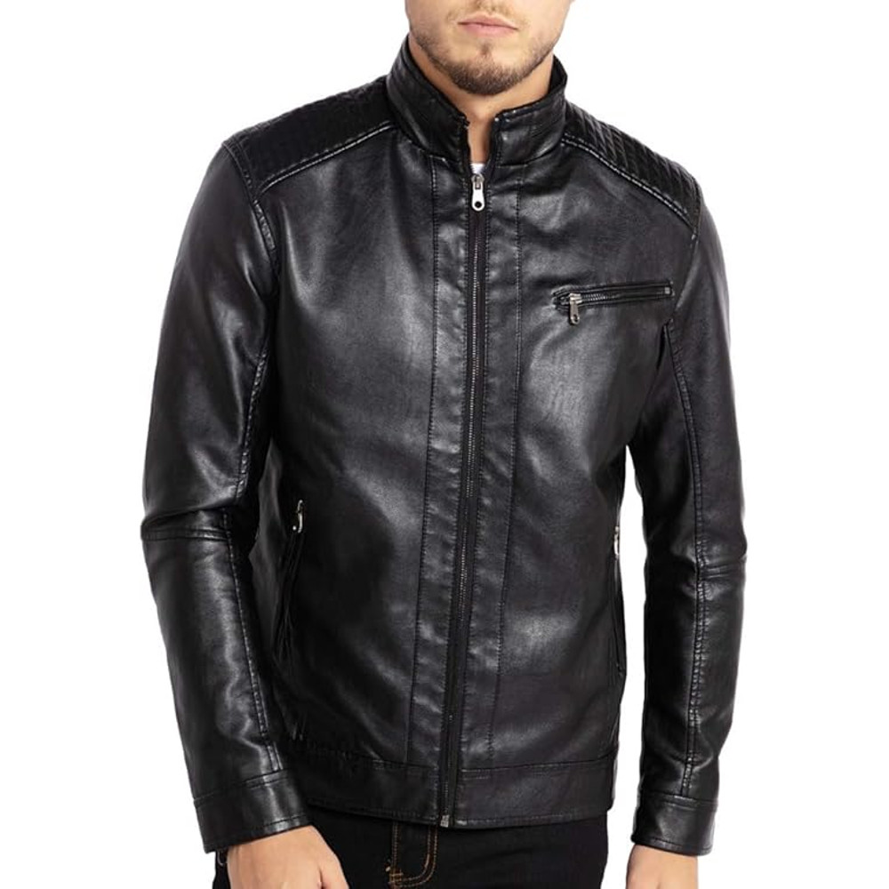 Mens Stand Collar Leather Jacket Motorcycle Lightweight Faux Leather Outwear Best Charismas Gift F 1