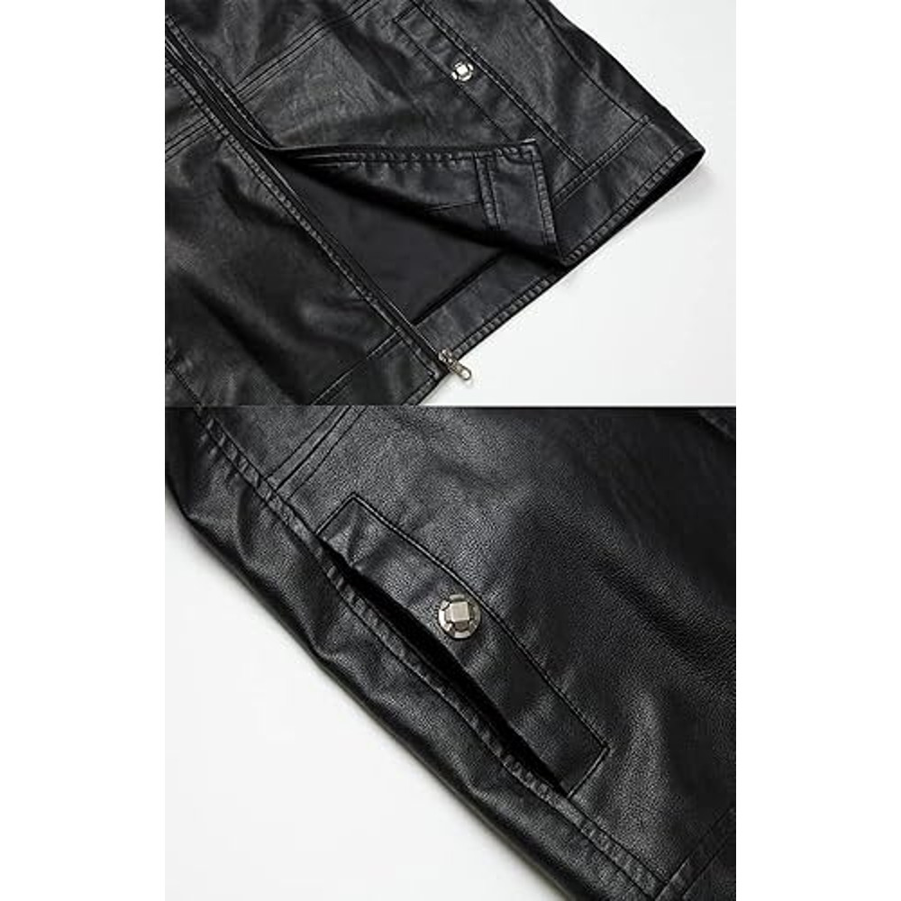 Mens Stand Collar Leather Jacket Motorcycle Lightweight Faux Leather Outwear Bes T Charismas Gift 4