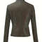 WomenS Street Style Solid Color Polyester Leather Jacket Crew Neck Long Sleeve Zipper Closure Sligh 4