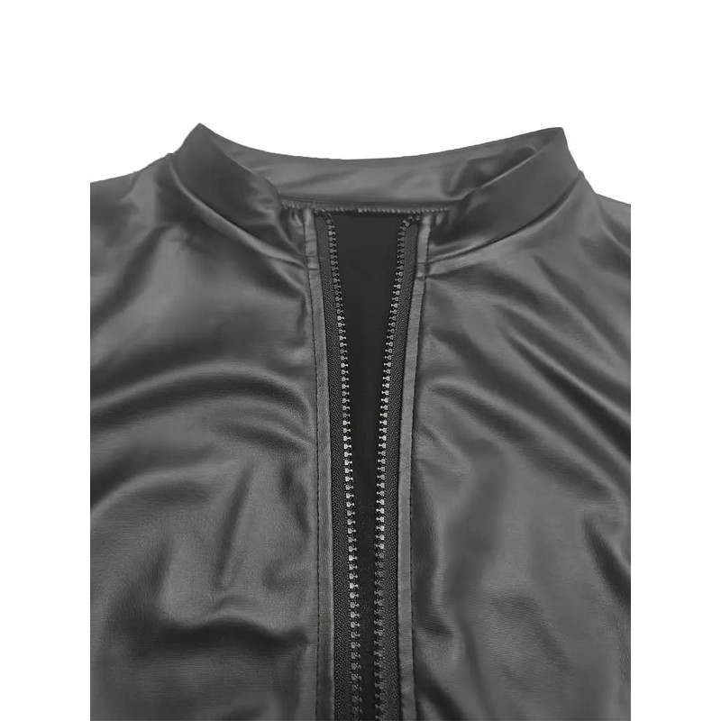 Chic Womens Faux Leather Jacket Casual Solid Color ZipUp Long Sleeve Outerwear For FallWinter 2