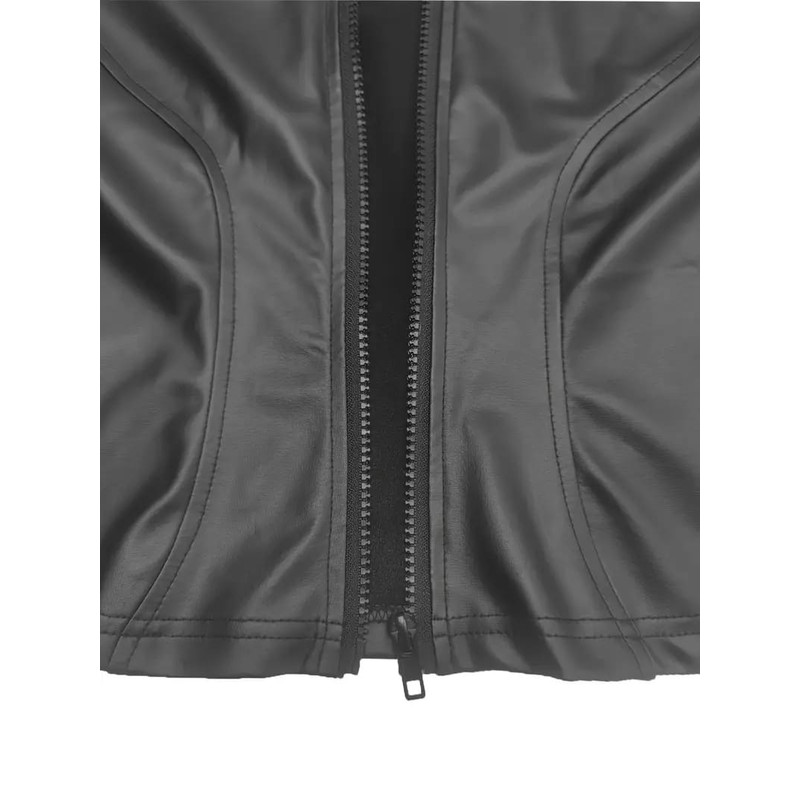 Chic Womens Faux Leather Jacket Casual Solid Color ZipUp Long Sleeve Outerwear For FallWinter 3