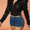 Womens Elegant Puff Sleeve Short Leather Jacket PU Leather Casual Style Collar Solid Color AllSeaso 4