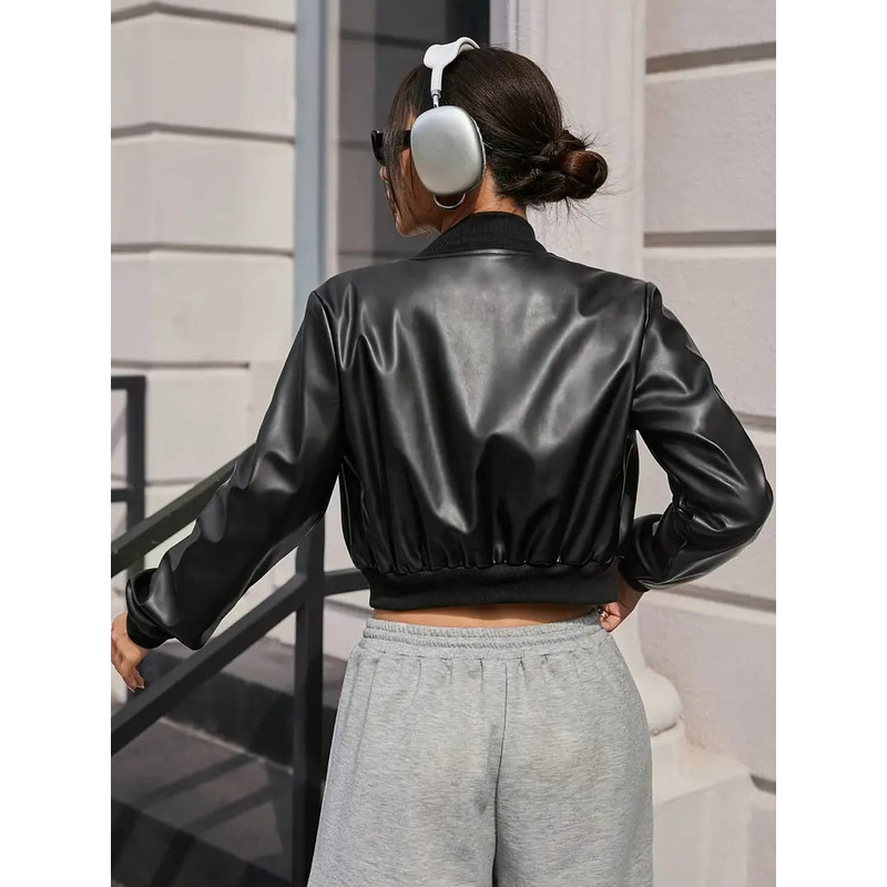 Womens Directional Autumn And Winter Long Sleeve Ladies Casual Fashion Faux Leather Jacket With Lin 1