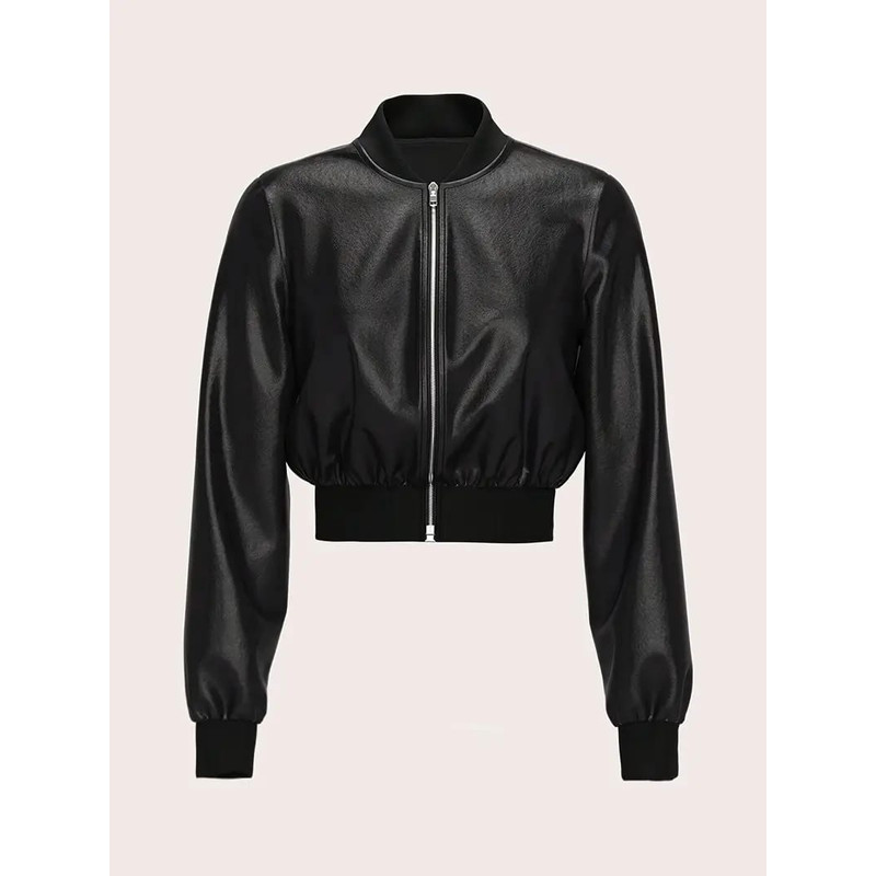 Womens Directional Autumn And Winter Long Sleeve Ladies Casual Fashion Faux Leather Jacket With Lin 4