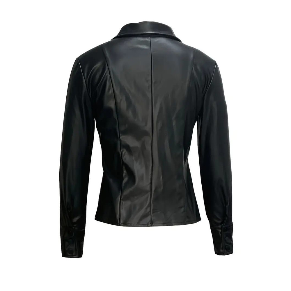 Faux Leather Button Front Jacket Stylish Long Sleeve Leather Jacket For Spring  Fall Womens Clothin 3