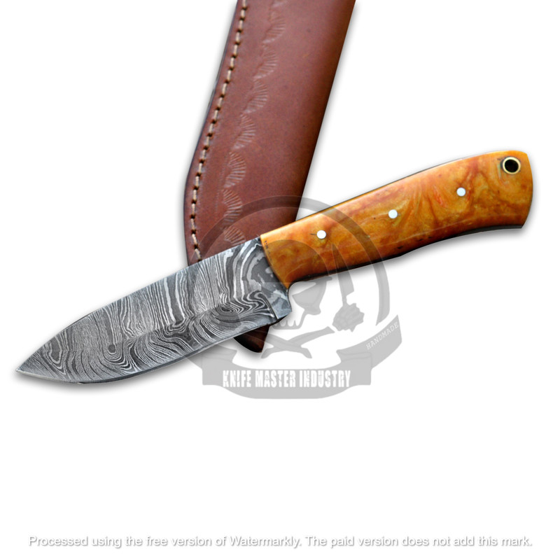 HAND FORGED DAMASCUS STEEL FIXEDBLADE SKINNER KNIFEDAMASCUS STEEL HUNTING KNIFE WITH SHEATH RESIN H 6