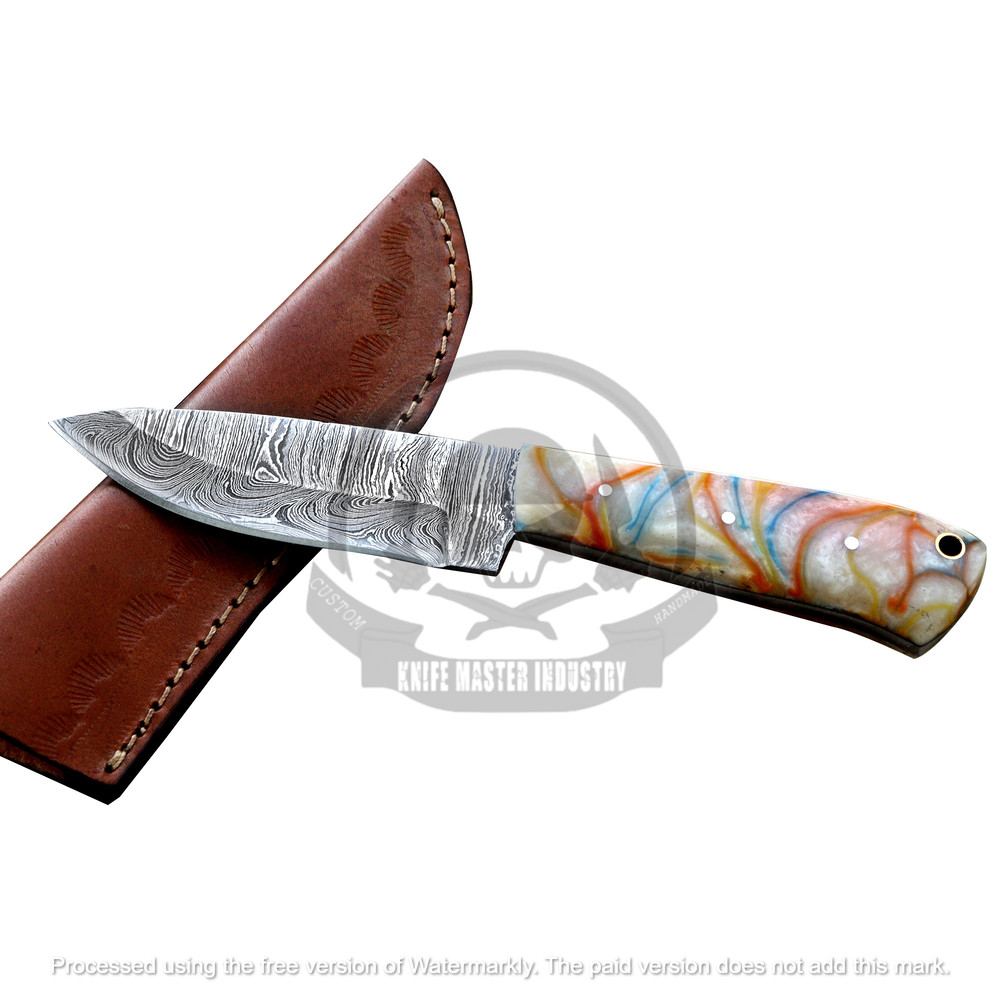 HANDFORGED DAMASCUS STEEL FIXED BLADE HUNTING SKINNER KNIFEDAMASCUS STEEL KNIFE WITH SHEATH 5