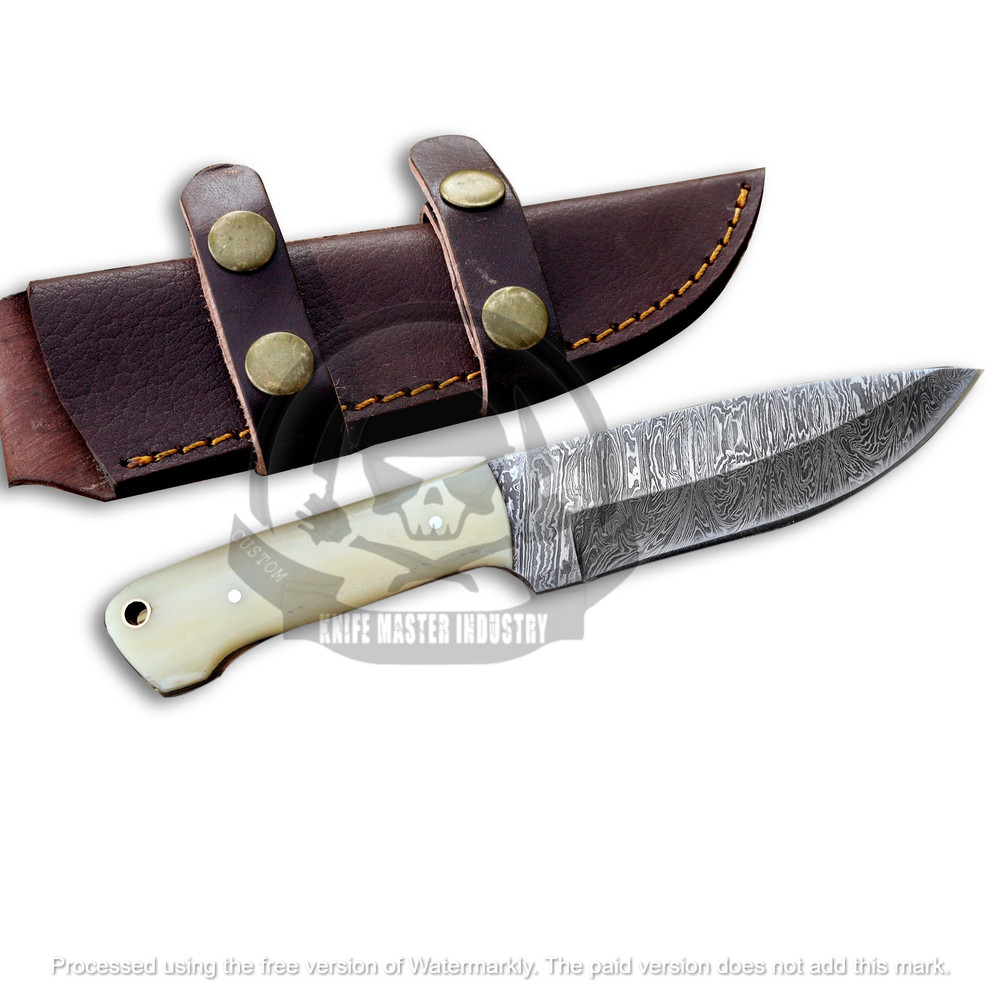 FANCY HANDMADE HANDFORGED DAMASCUS STEEL FIXED BLADE SKINNER KNIFEHUNTING KNIFE WITH SHEATH CAMEL B 0