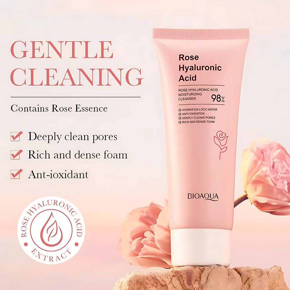 BIOAQUA Rose Hyaluronic Acid Facial Cleanser Face Wash Foam Skincare Face Cleanser Moisturizing Fac 3