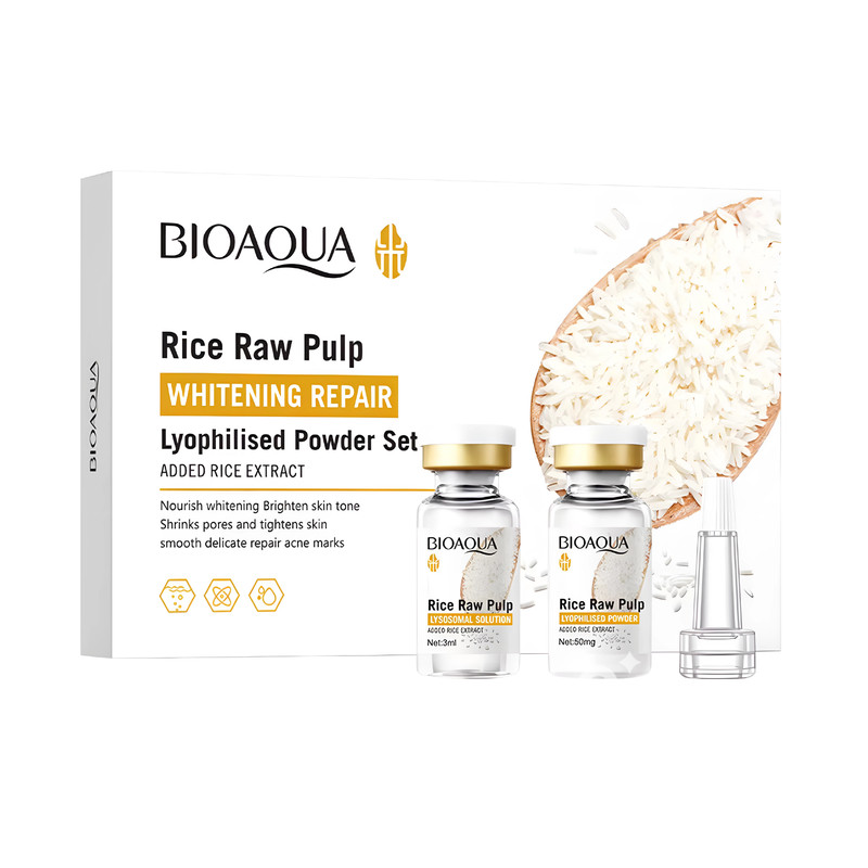 12pcs BIOAQUA Rice Raw Powder Lyophilized Serum Set Moisturizing Brightening Hydrating FreezeDried 0
