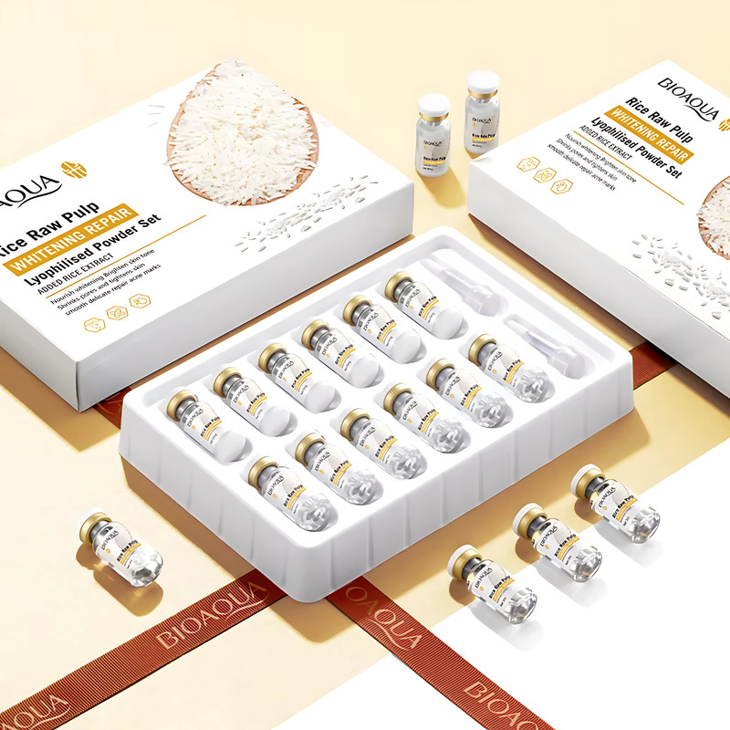 12pcs BIOAQUA Rice Raw Powder Lyophilized Serum Set Moisturizing Brightening Hydrating FreezeDried 1