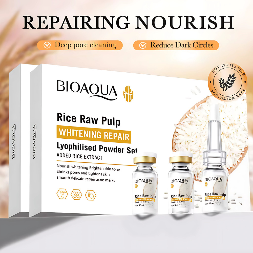 12pcs BIOAQUA Rice Raw Powder Lyophilized Serum Set Moisturizing Brightening Hydrating FreezeDried 2