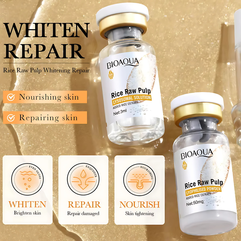 12pcs BIOAQUA Rice Raw Powder Lyophilized Serum Set Moisturizing Brightening Hydrating FreezeDried 3