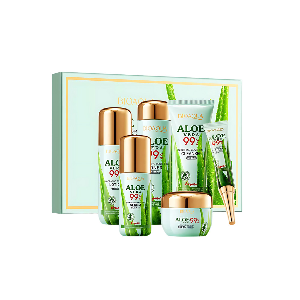 6pcsset BIOAQUA Aloe Vera Skin Care Set Facial Cleanser Toner Eye Cream Face Cream Losion Serum Moi 0