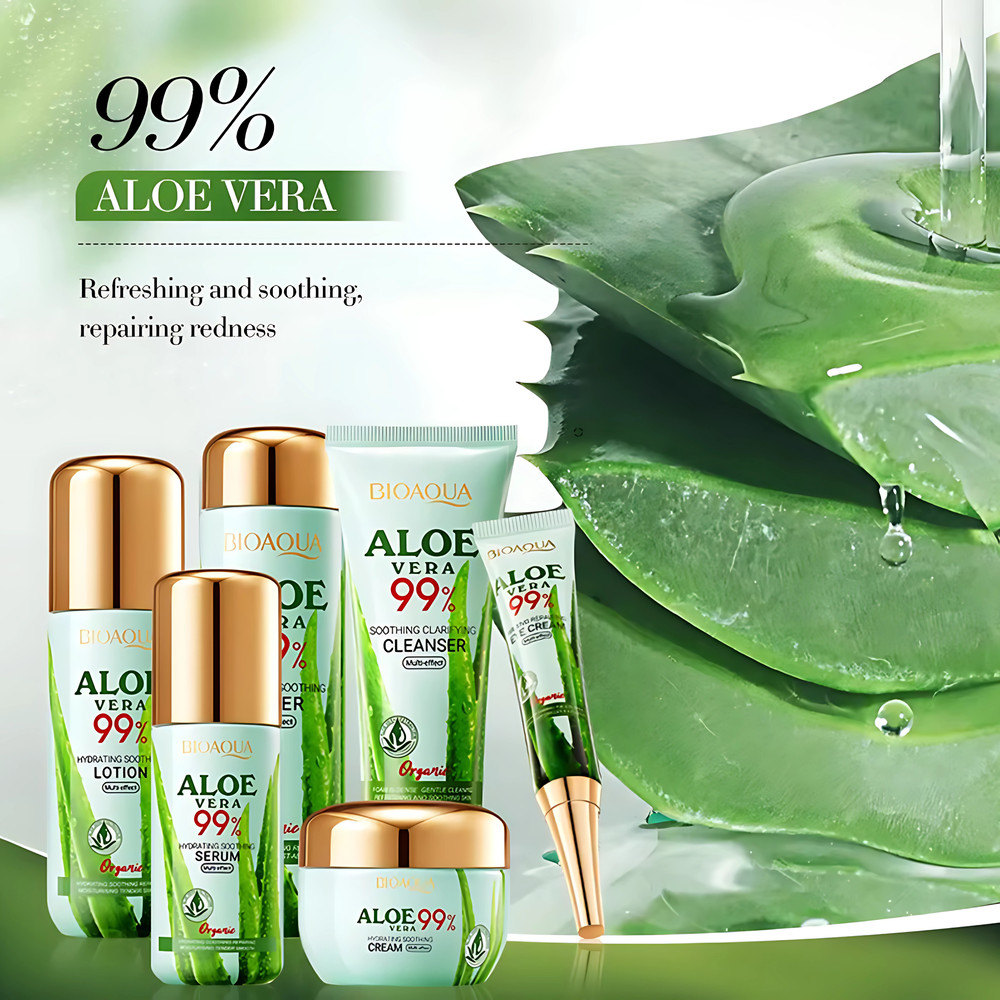 6pcsset BIOAQUA Aloe Vera Skin Care Set Facial Cleanser Toner Eye Cream Face Cream Losion Serum Moi 3