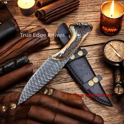 handmade d2 steel blade hunting bowie knife with stag handle christmas, anniversary, new year gift for him