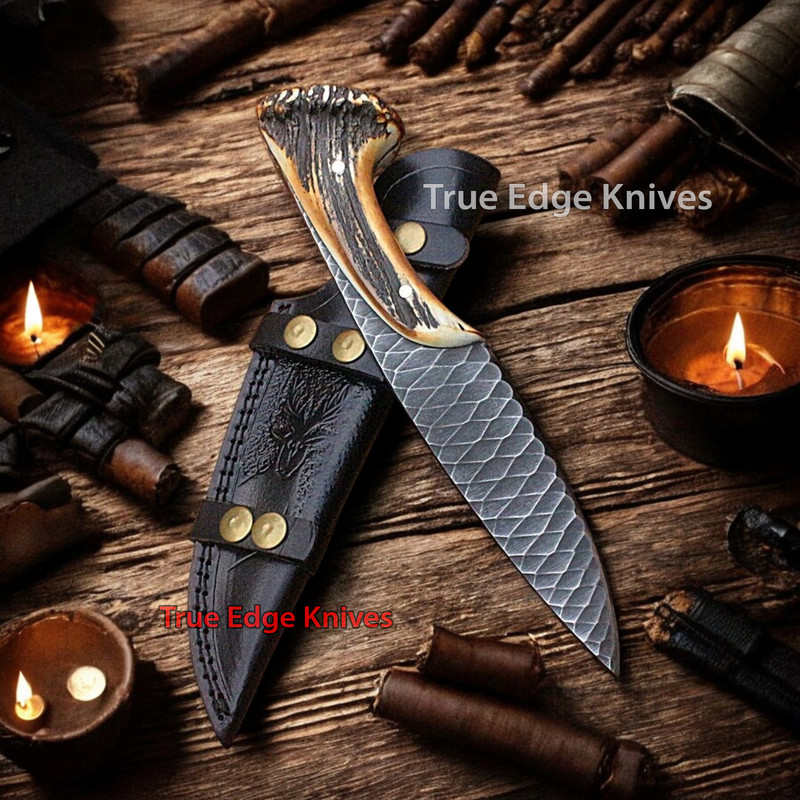 Handmade D2 Steel Blade Hunting Bowie Knife With Stag Handle Christmas Anniversary New Year Gift Fo 2