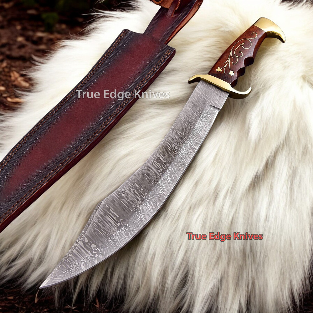 Handmade Damascus Steel Fixed Blade Hunting Bowie Knife With Wood Handle Christmas Anniversary New 0