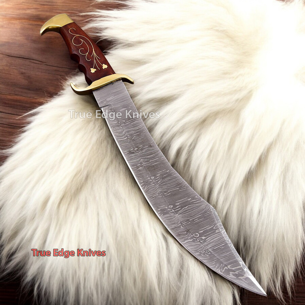 Handmade Damascus Steel Fixed Blade Hunting Bowie Knife With Wood Handle Christmas Anniversary New 2