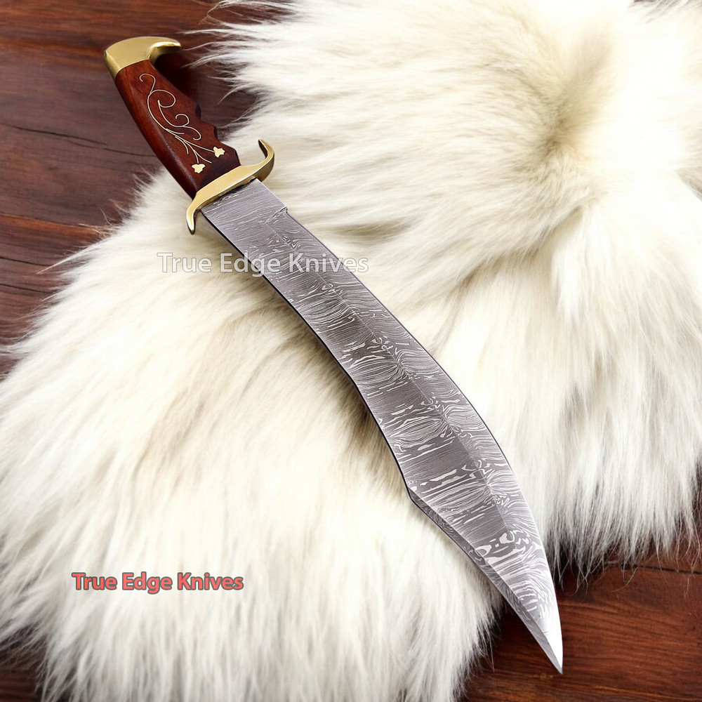 Handmade Damascus Steel Fixed Blade Hunting Bowie Knife With Wood Handle Christmas Anniversary New 3