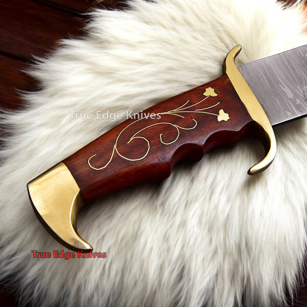 Handmade Damascus Steel Fixed Blade Hunting Bowie Knife With Wood Handle Christmas Anniversary New 4