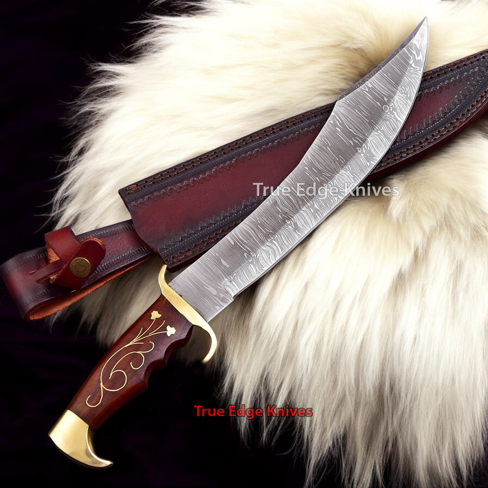 Handmade Damascus Steel Fixed Blade Hunting Bowie Knife With Wood Handle Christmas Anniversary New 1