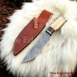 handmade damascus steel blade hunting bowie knife | bone handle | christmas, anniversary, new year gift for him