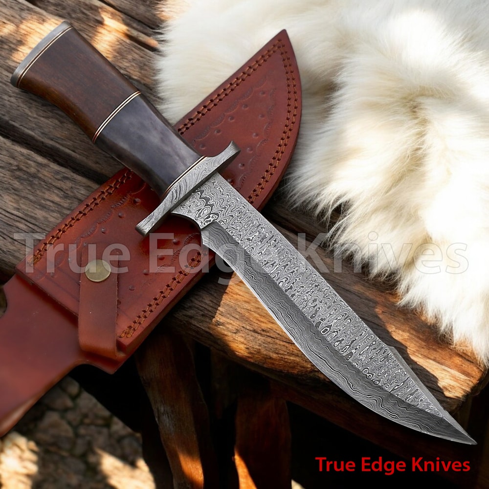 Handmade Damascus Steel Blade Hunting Bowie Knife Wood Handle Christmas Anniversary New Year Gift 0