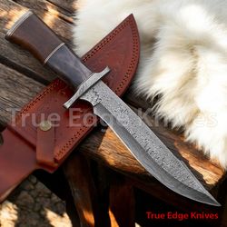 handmade damascus steel blade hunting bowie knife | wood handle | christmas, anniversary, new year gift for him