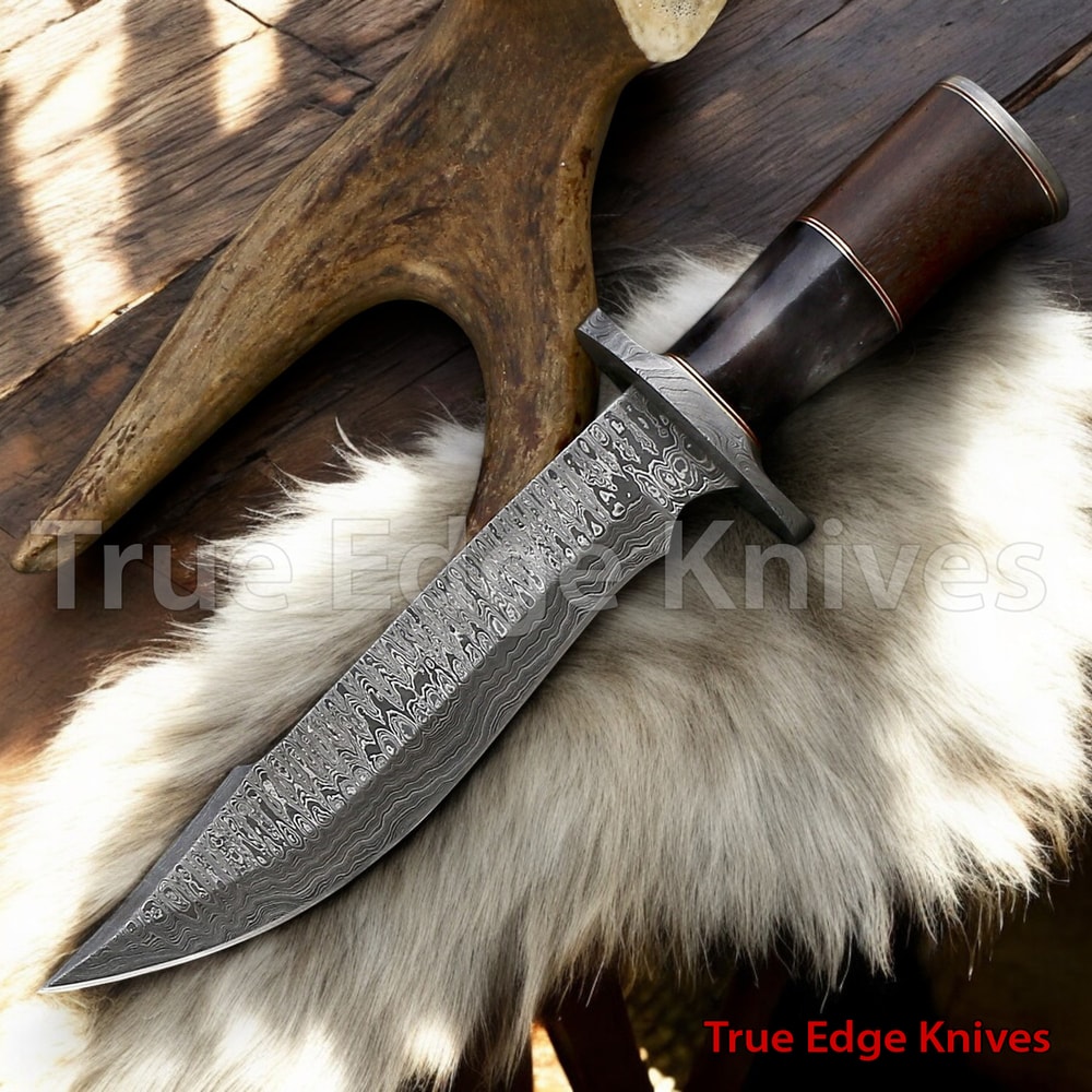 Handmade Damascus Steel Blade Hunting Bowie Knife Wood Handle Christmas Anniversary New Year Gift 2