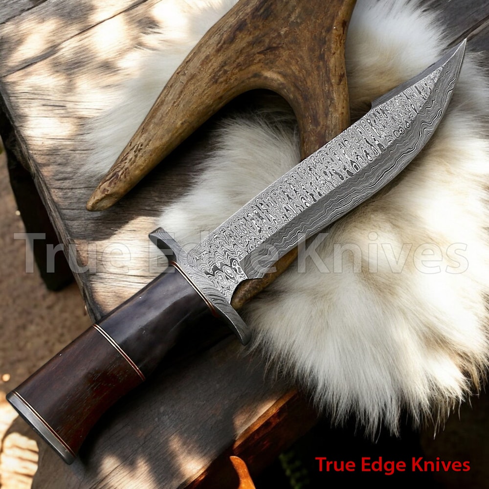 Handmade Damascus Steel Blade Hunting Bowie Knife Wood Handle Christmas Anniversary New Year Gift 4