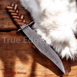 Handmade Damascus Steel Blade Hunting Bowie Knife with Rose Wood Handle Christmas, Anniversary, New Year Gift For Him