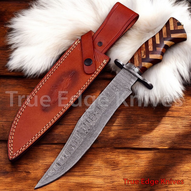 Handmade Damascus Steel Blade Hunting Bowie Knife With Rose Wood Handle Christmas Anniversary New Y 1