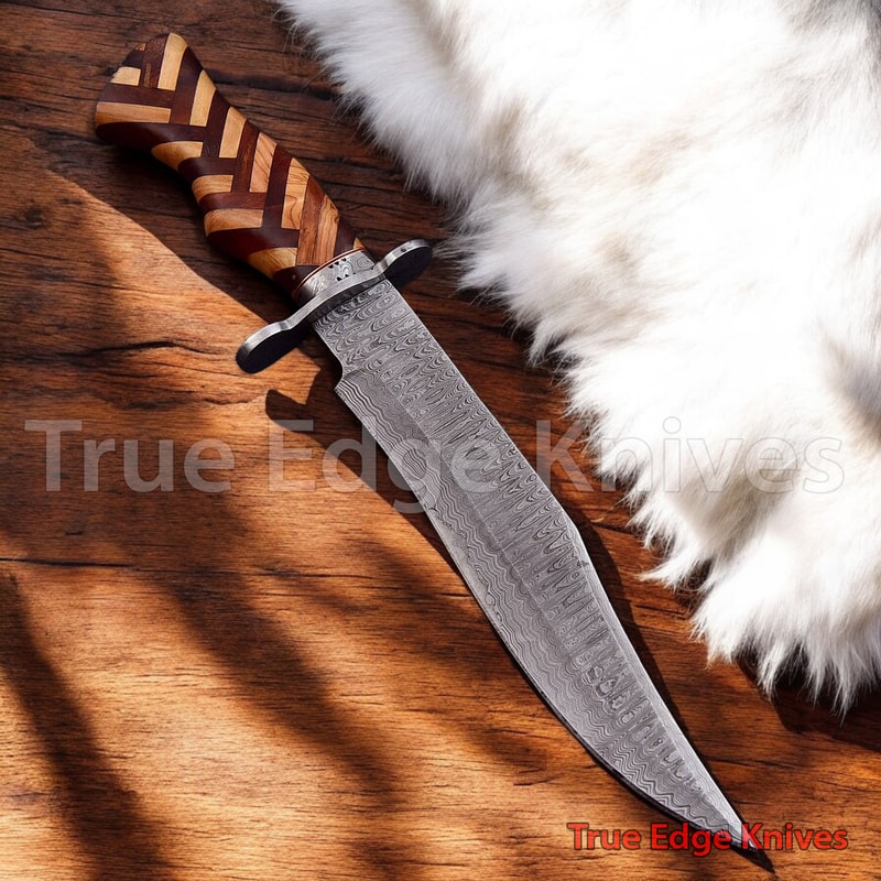 Handmade Damascus Steel Blade Hunting Bowie Knife With Rose Wood Handle Christmas Anniversary New Y 4